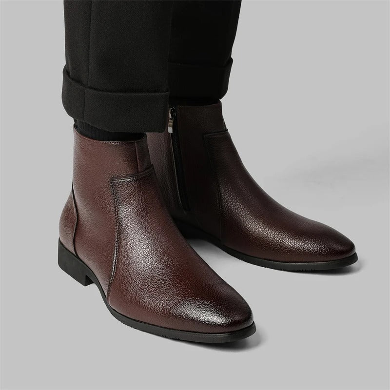 Versatile men's casual leather ankle boots with side zipper closure, comfortable and fashionable