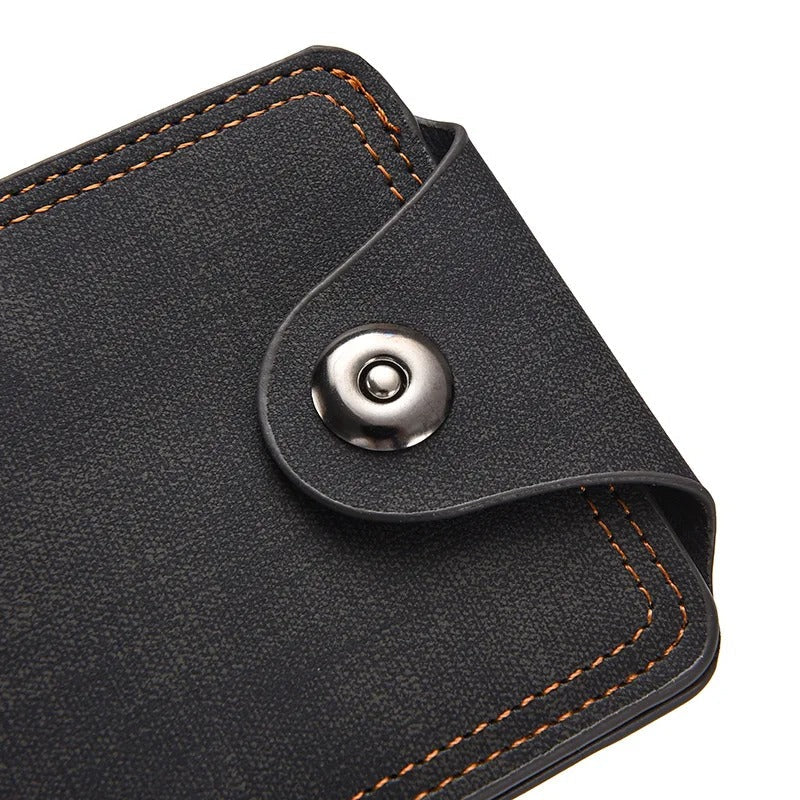 Inside view of men's secure snap closure wallet with organized card compartments