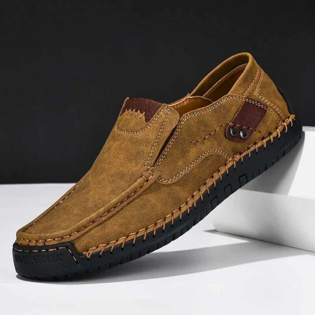Supportive men's slip-on orthopedic shoes, featuring arch support for walking & daily comfort.