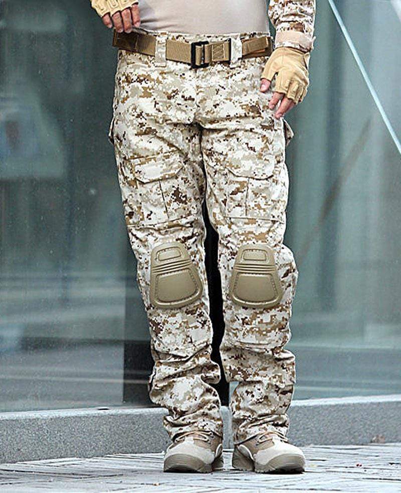 Model posing in men's waterproof tactical cargo pants, demonstrating comfort and slim fit for combat
