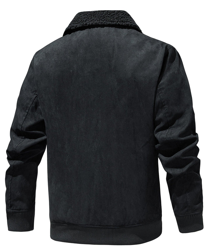 Stylish men's quilted bomber jacket featuring a luxurious sherpa collar, ideal for casual wear.