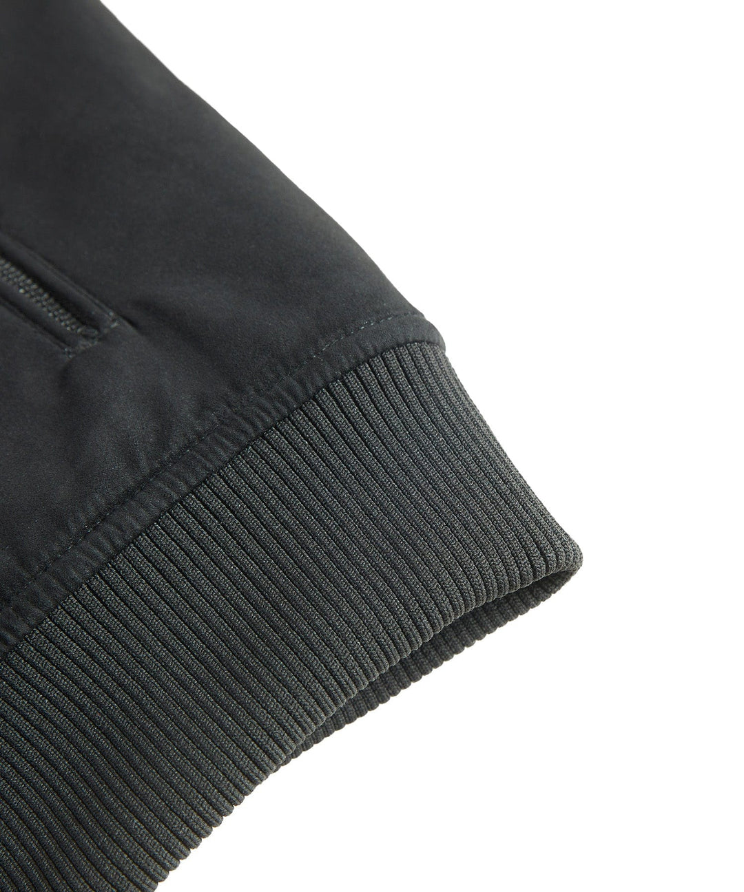 Back view of a men's black quilted bomber jacket, highlighting the comfortable winter apparel design.