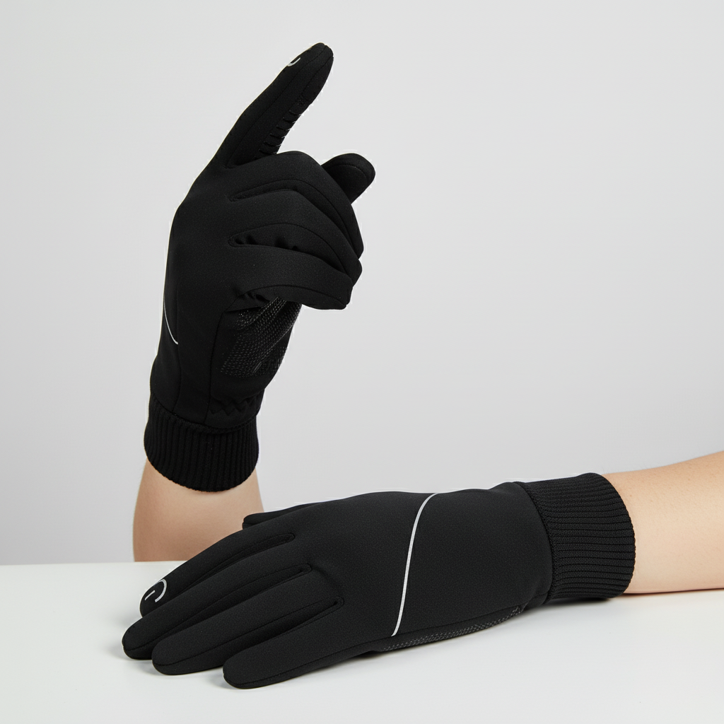 Durable men's windproof outdoor cycling gloves with touchscreen fingers for smartphone use in cold weather.