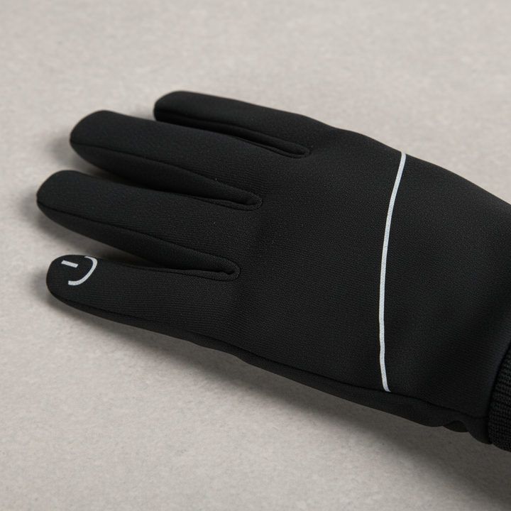 Close-up of men's ThermoTouch warm sports gloves, perfect for cold weather comfort & touchscreen device use.