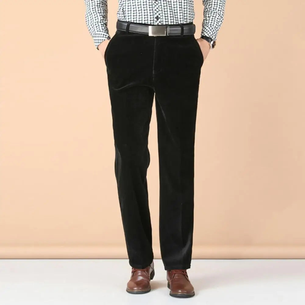 Men's black velvet tailored dress pants, perfect for formal evening wear & holiday attire.
