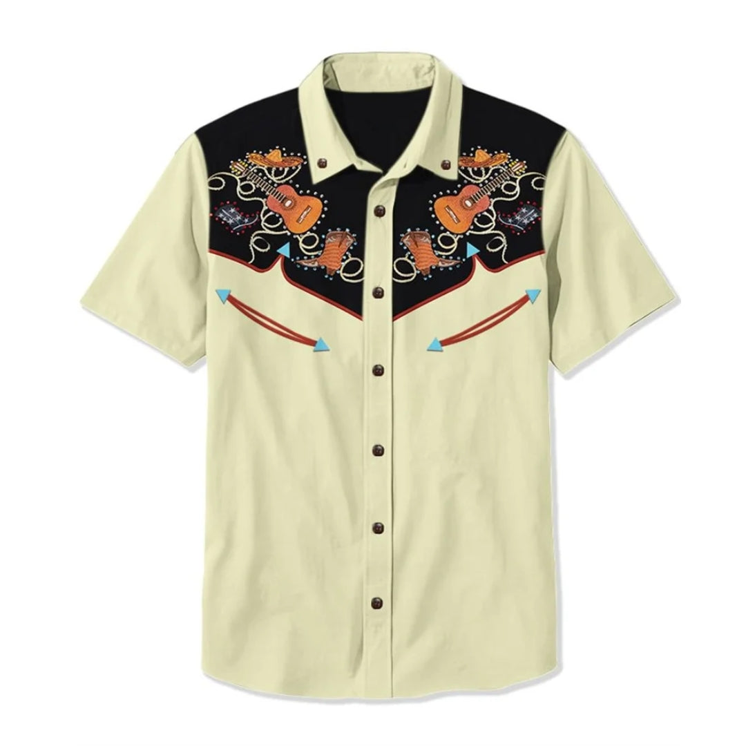 Classic men's long sleeve western shirt featuring prominent embroidery, bringing an authentic Americana vibe.