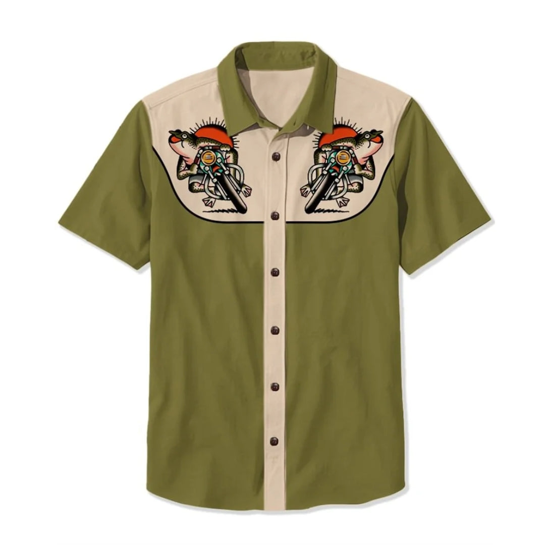 Back view of a men's western shirt, highlighting the embroidered details and comfortable relaxed fit.