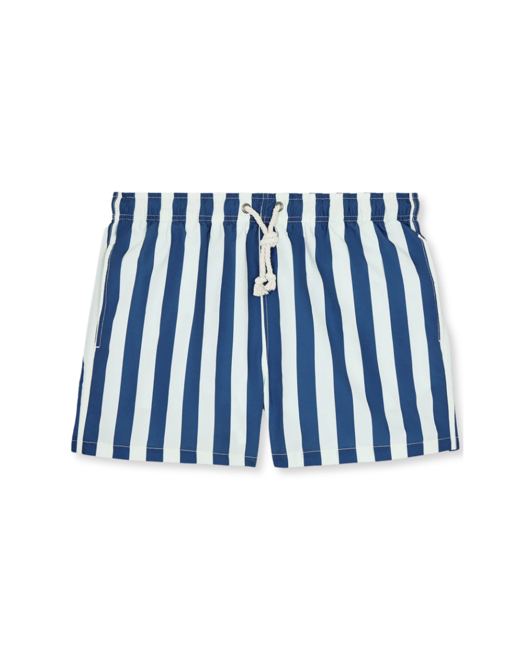 Lightweight men's swim shorts with bold stripes & elastic waist. Ideal for summer beachwear & pool activities.