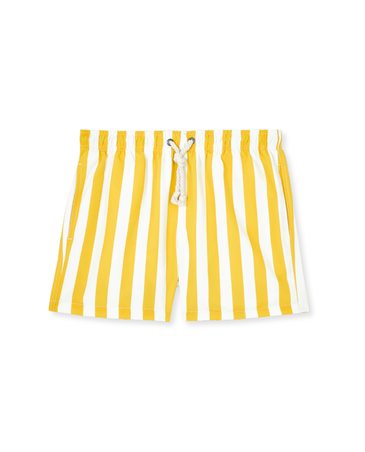 Stylish men's striped swim shorts. Bold design for summer fashion, beach, pool, and vacation.