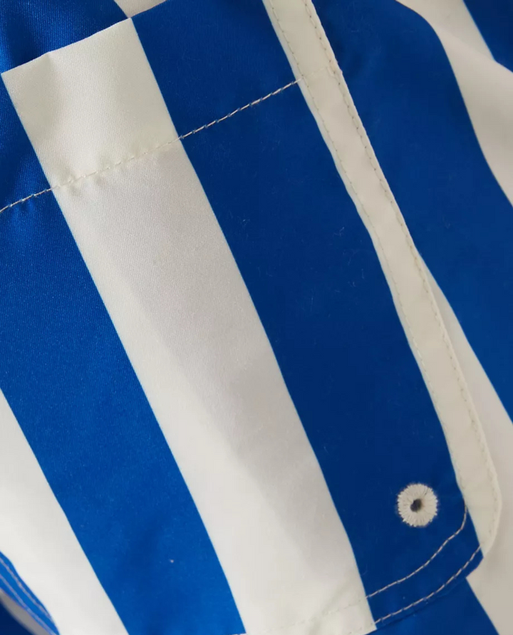 Vacation-ready men's swim shorts. Lightweight with bold stripes, perfect for beach, pool, and summer adventures.
