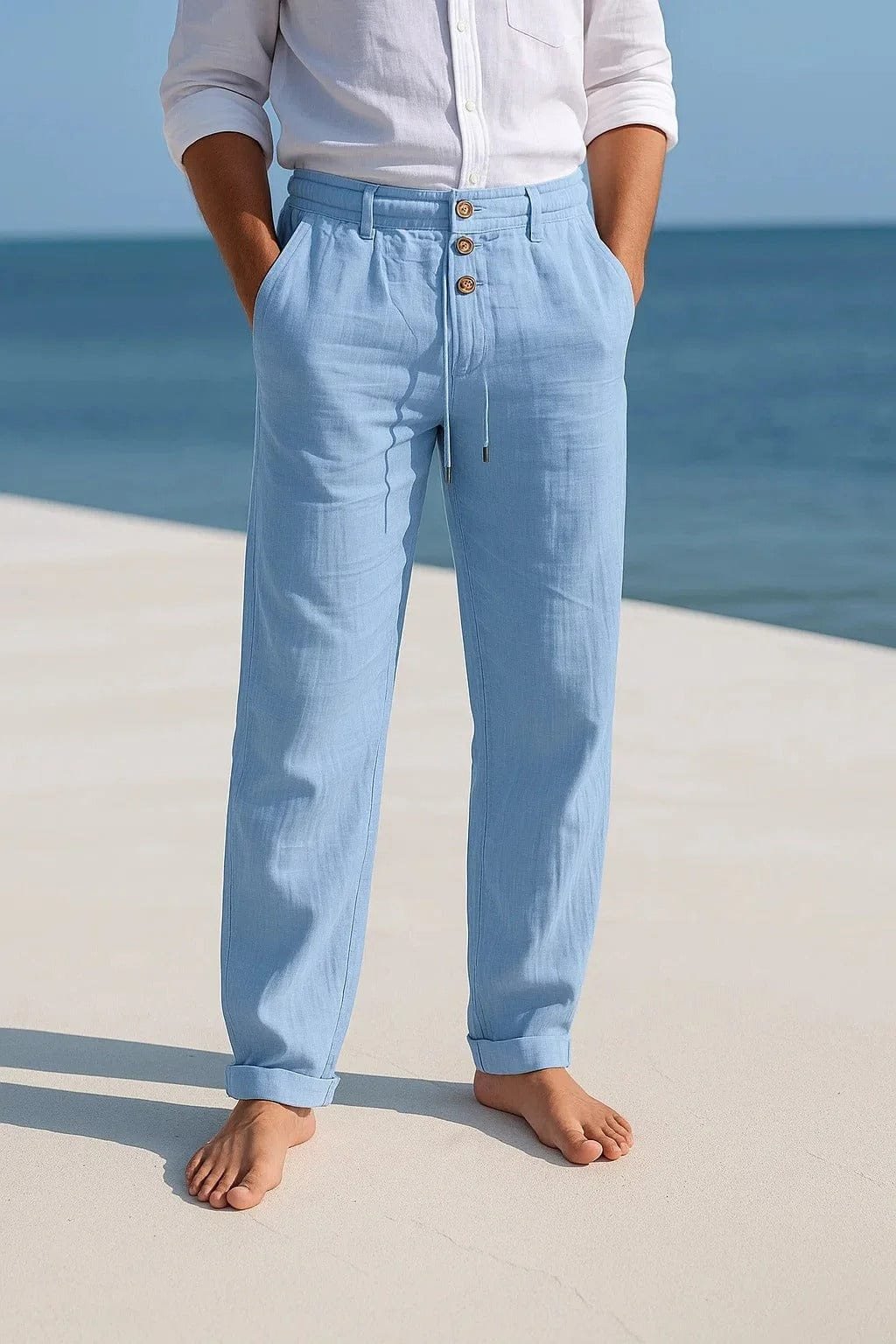 Men's relaxed fit breathable chinos, perfect for warm weather comfort. Lightweight casual pants for men.