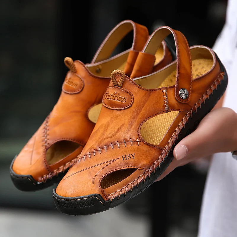 Stylish men's summer slip-on sandals. Closed-toe and breathable for casual daily wear comfort.