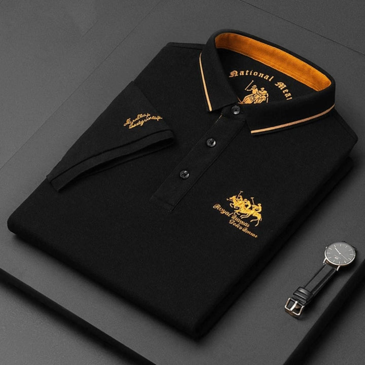 Sharp men's embroidered polo shirt, breathable short sleeve design, versatile for office or casual outings.