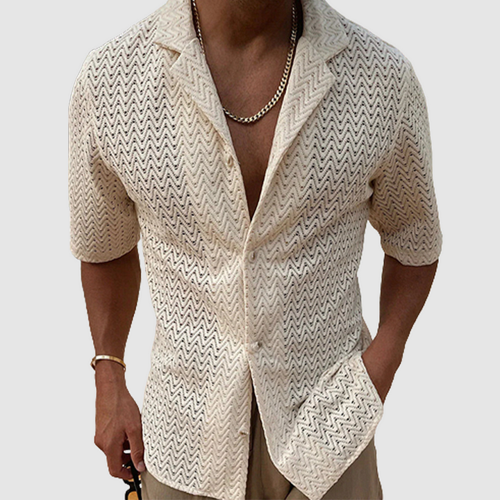 Derek men's open-weave shirt, a breathable short sleeve button-down for ultimate warm weather comfort.