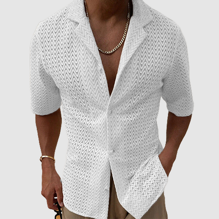 Stylish men's apparel: breathable open-weave short sleeve shirt, essential for summer and casual occasions.