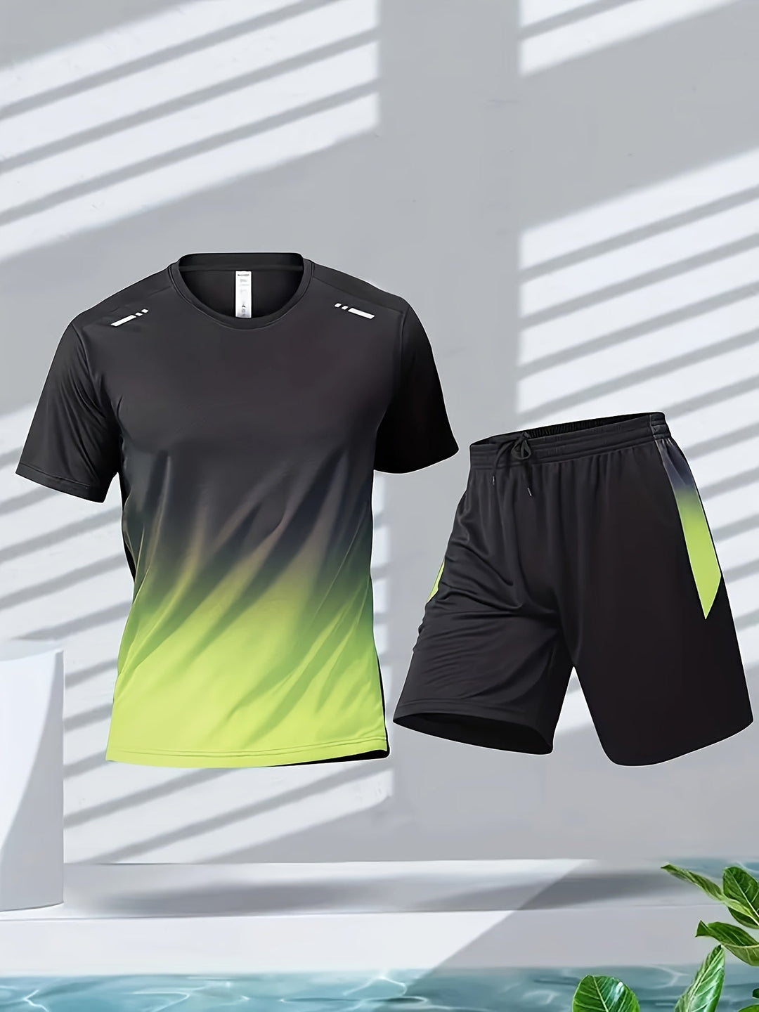 Men's breathable performance sport set: quick-dry T-shirt & athletic shorts for running & gym workouts.