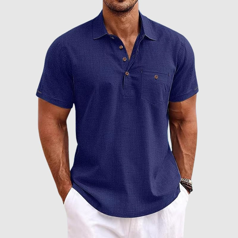 Men's short-sleeve polo shirt with chest pocket, ideal for summer fashion & versatile wear.