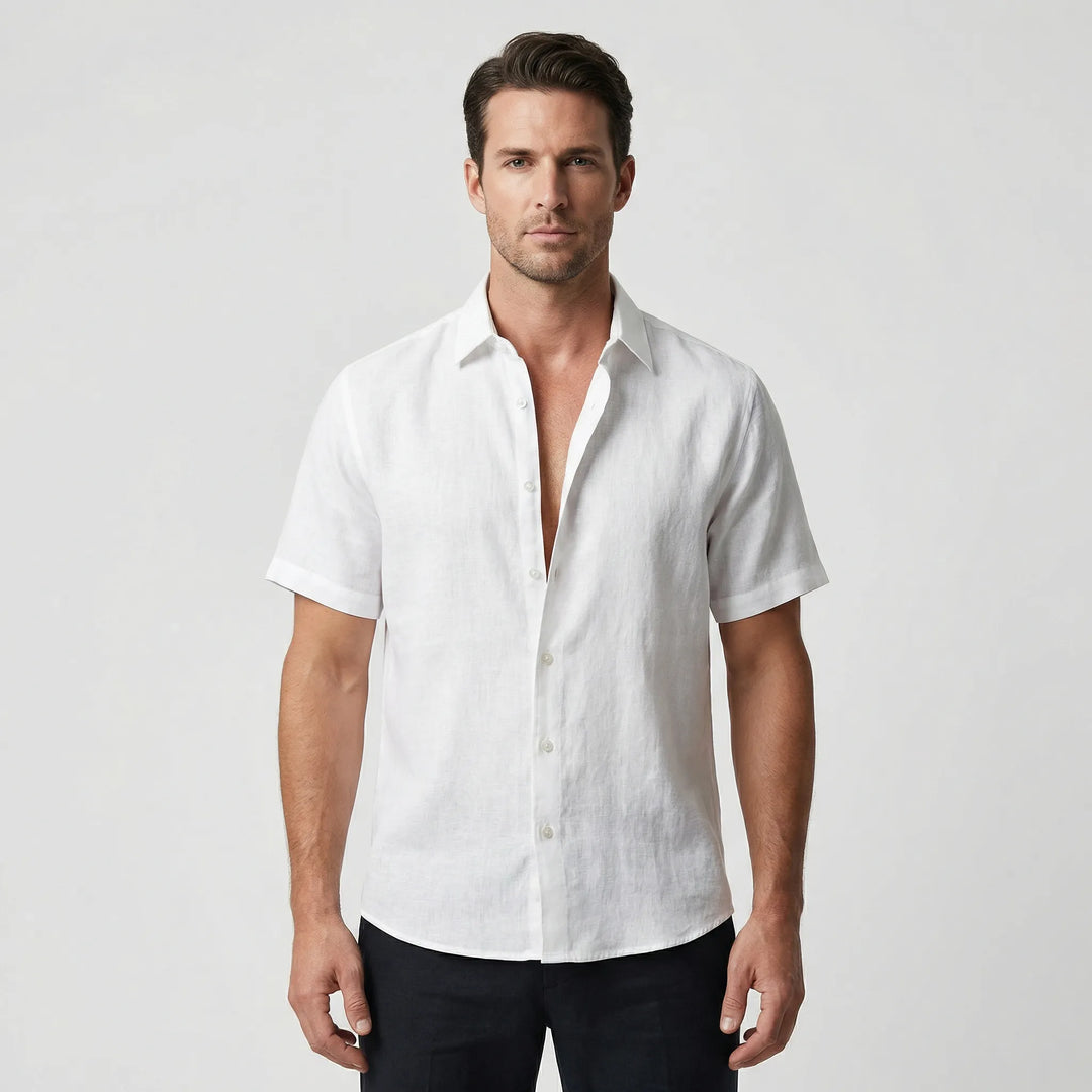 Men's summer fashion button-up, solid, breathable, short sleeve for ultimate casual comfort.