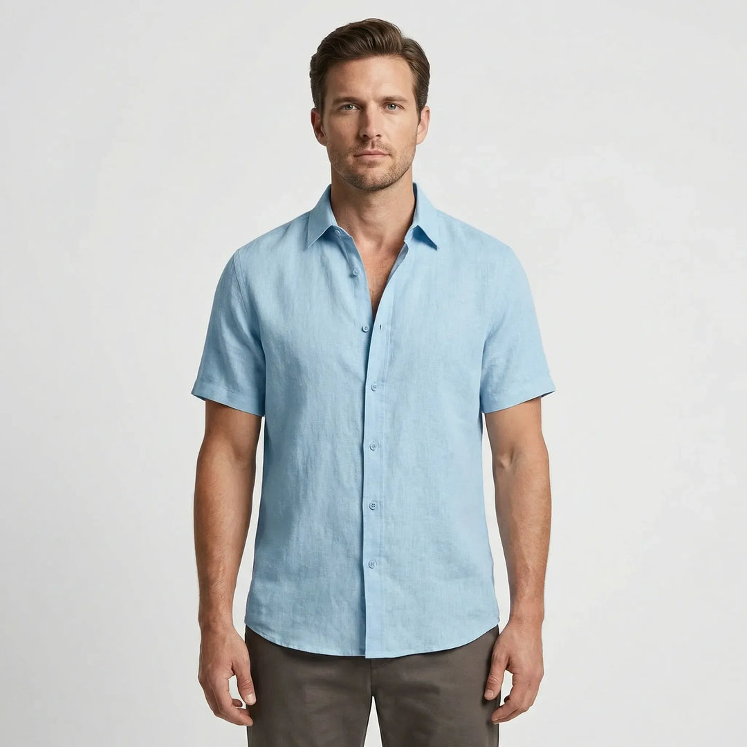 Comfortable men's summer shirt, solid color button-up with a relaxed fit for warm days.