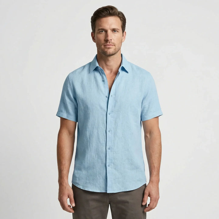 Comfortable men's summer shirt, solid color button-up with a relaxed fit for warm days.