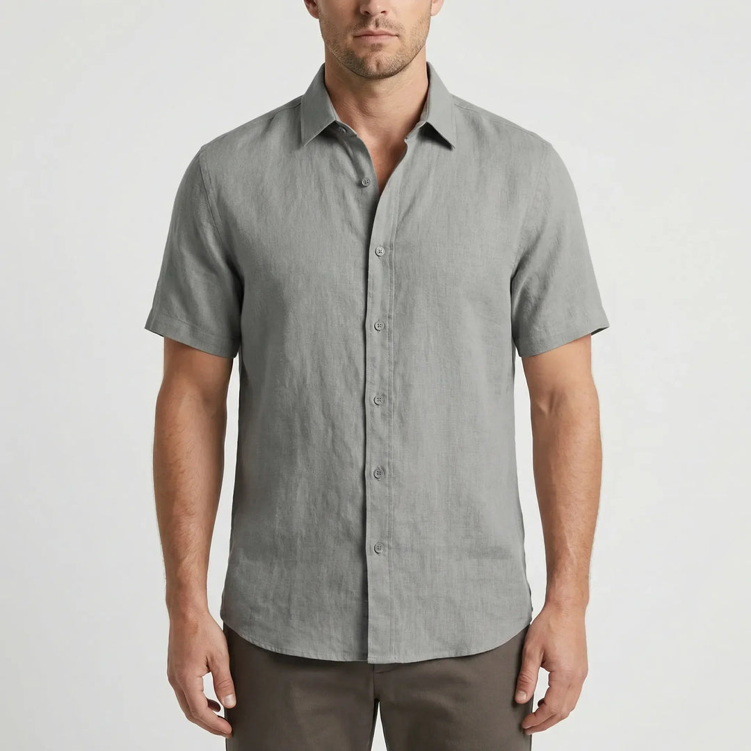 Lightweight men's casual short sleeve button-up, perfect breathable top for resort style.