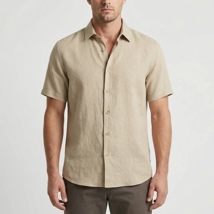 Everyday men's breezy button-up shirt, short sleeve & relaxed for easy warm weather wear.