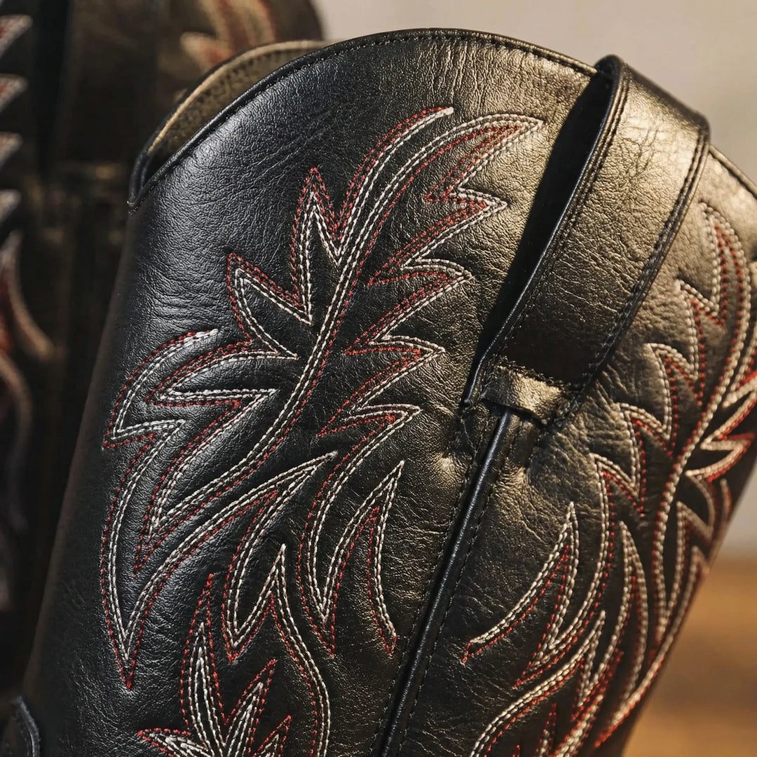 Rugged men's calf-length cowboy boots, slip-on, perfect for durable footwear & western fashion.