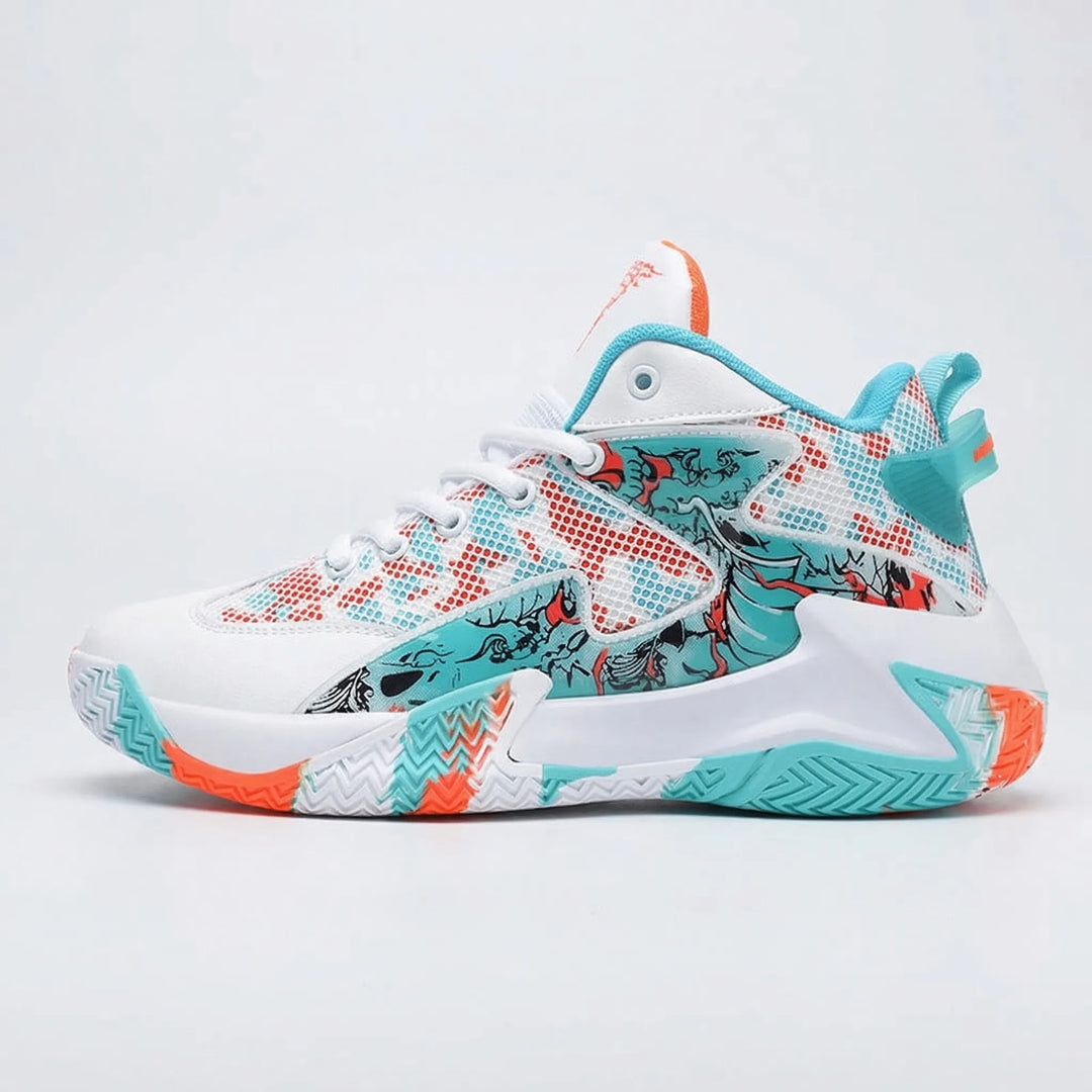 Cushioned men's high-top court trainers with bold graphic design. Calvin athletic sneakers for optimal agility.