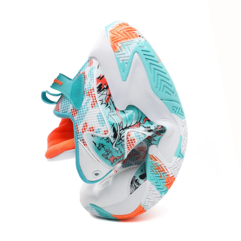 Men's graphic print basketball sneakers, high-top for ankle support.
