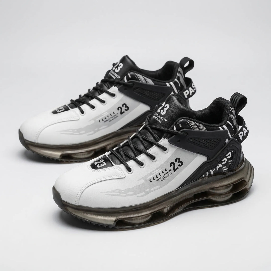 White Men's Carlos high-top lace-up sneakers, cushioned for orthopedic comfort and stylish everyday use.