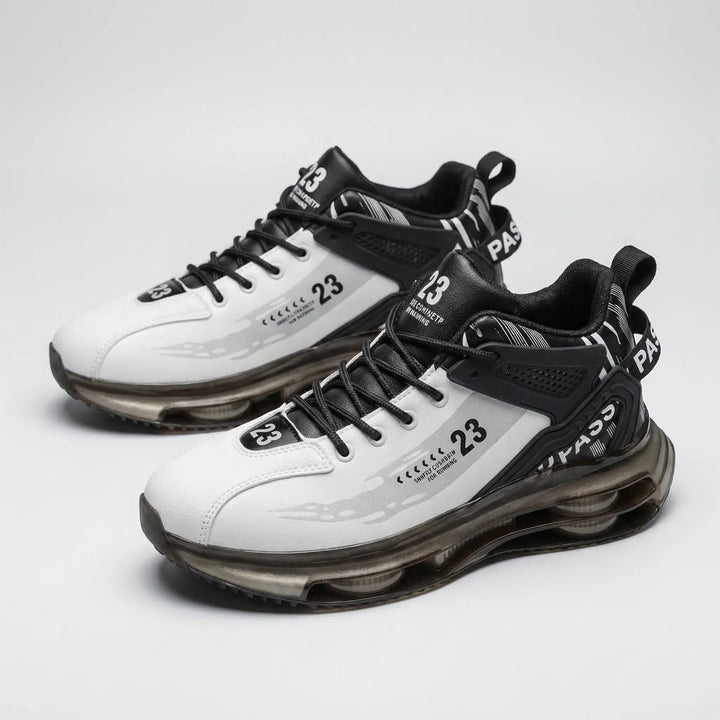 White Men's Carlos high-top lace-up sneakers, cushioned for orthopedic comfort and stylish everyday use.