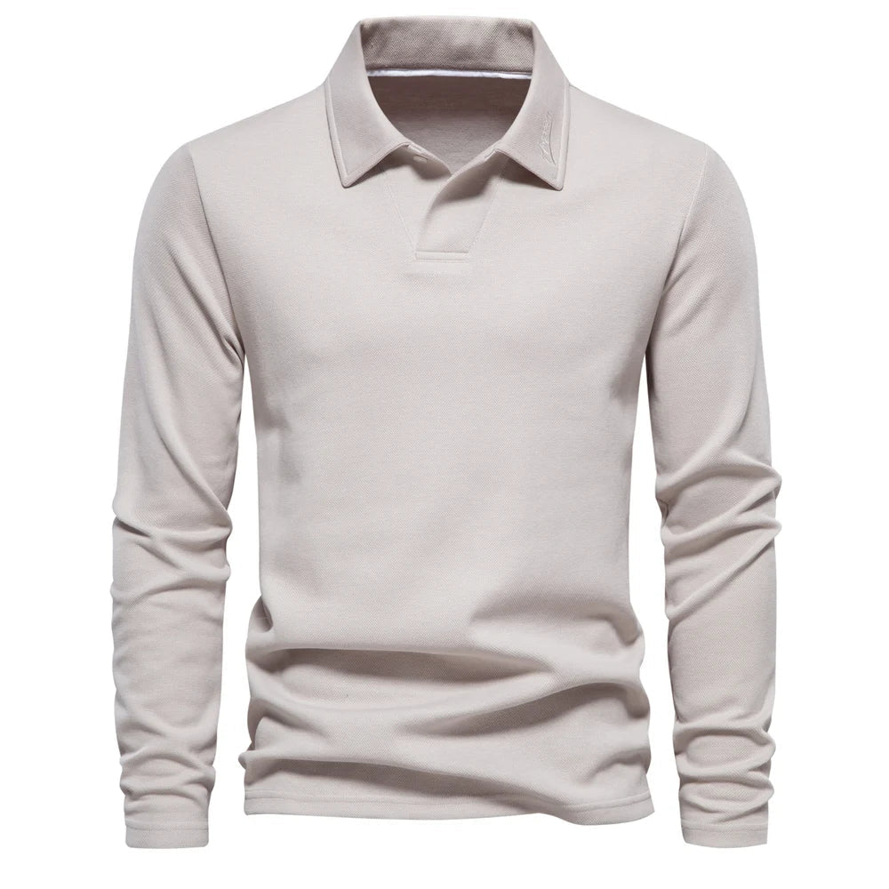 Carlton men's regular fit long-sleeve polo with turn-down collar. A versatile and stylish casual shirt.
