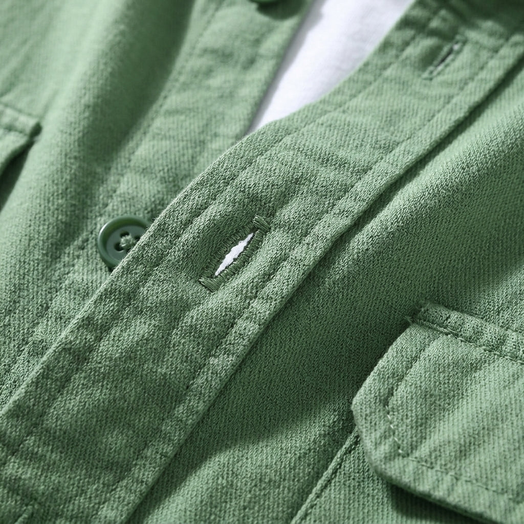 Stylish men's overshirt. Versatile button-up casual shirt for layering. Essential men's fashion outerwear.