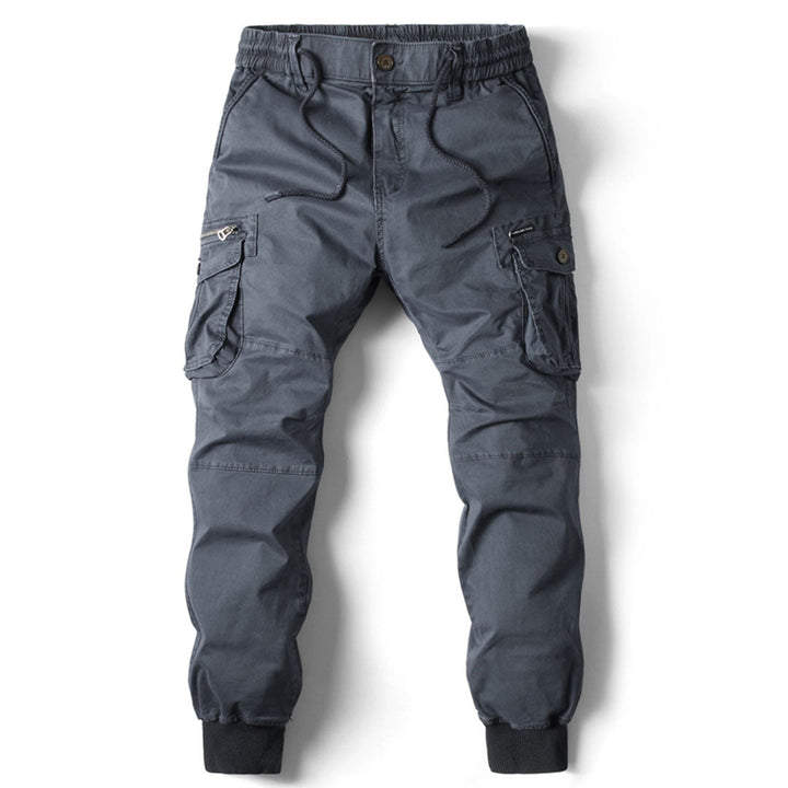 Detail of the cuffed ankle on men's tapered fit jogger pants, a modern casual look.