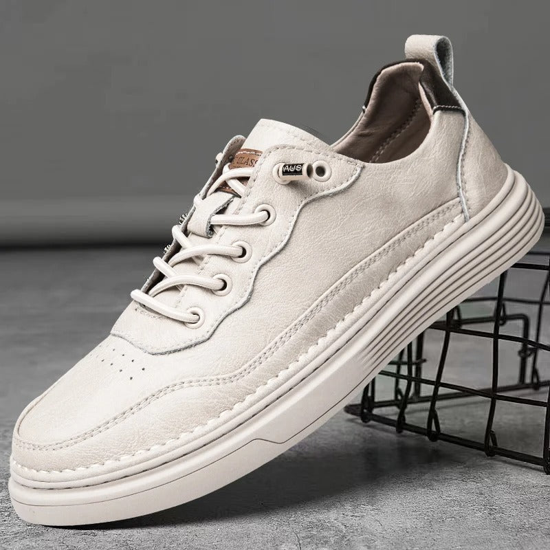 Comfortable men's brown leather sneakers, ideal for city walking