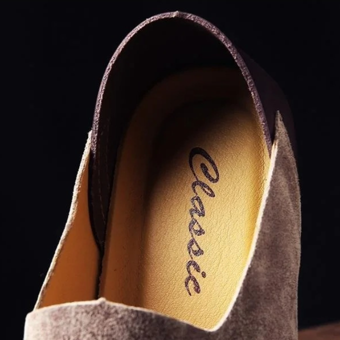 Side view of men's casual brown microfiber loafers, comfortable and lightweight