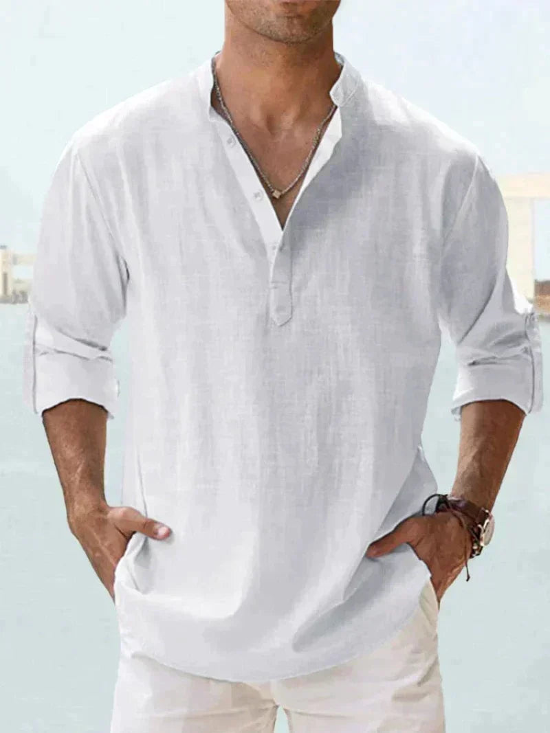 Essential men's summer beach shirt, casual button-up longsleeve for vacation comfort.