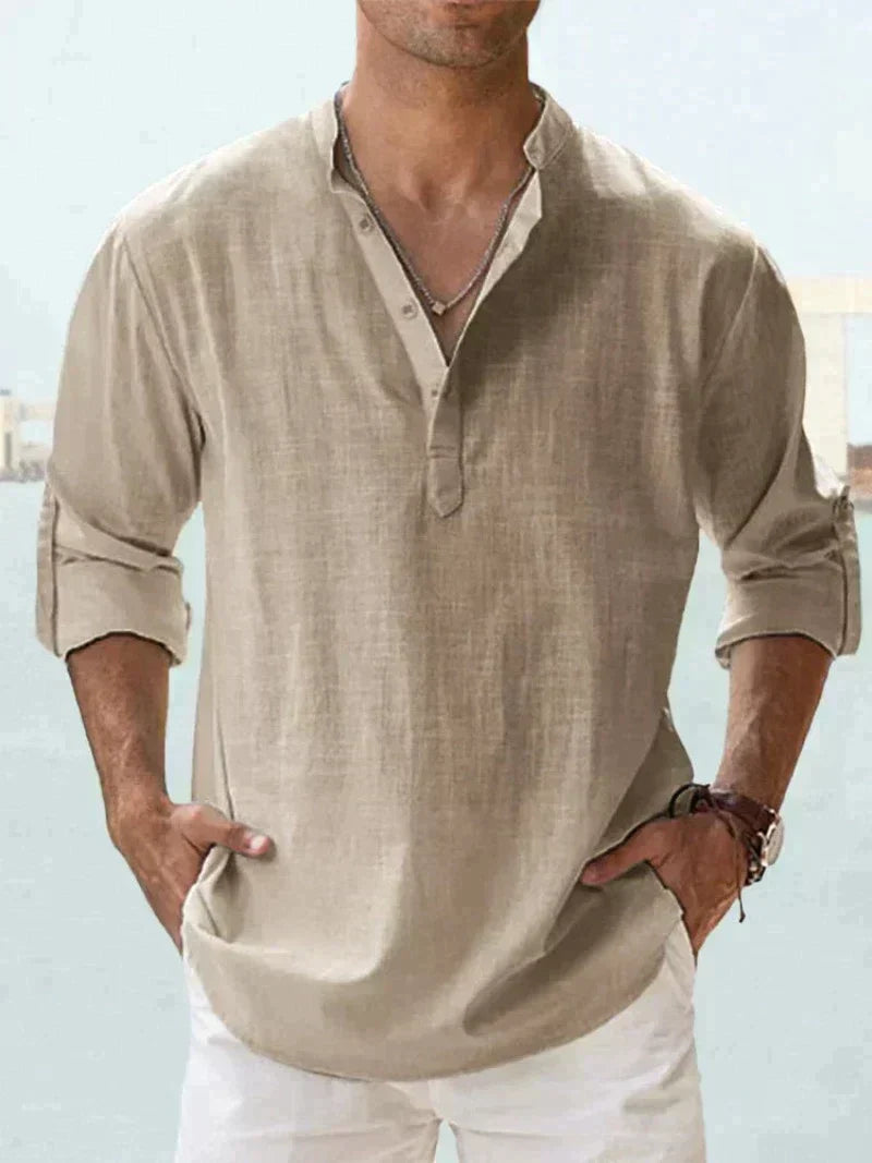 Men's stylish summer shirt, longsleeve casual button-up for beach & vacation.
