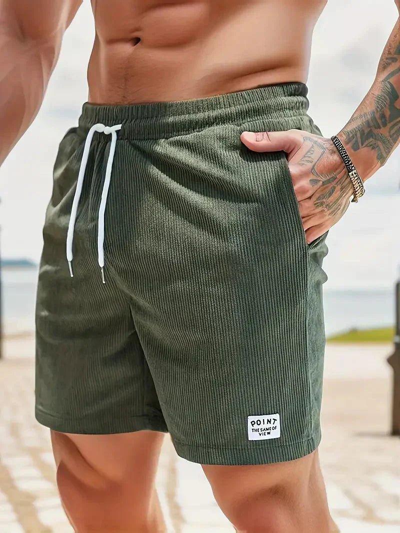 Men's casual corduroy shorts with drawstring. Perfect for summer beach and everyday comfort.