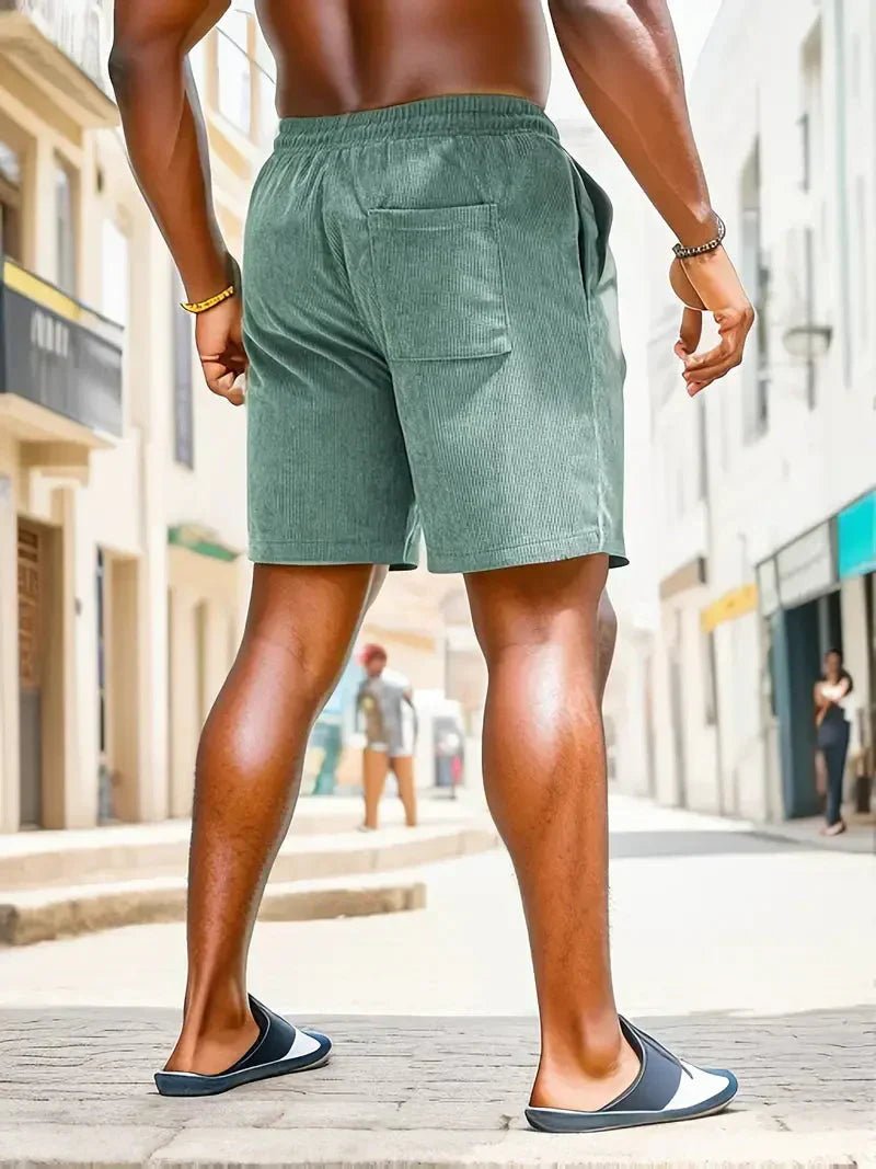 Drawstring corduroy shorts for men, offering comfort and style for summer and casual outings.