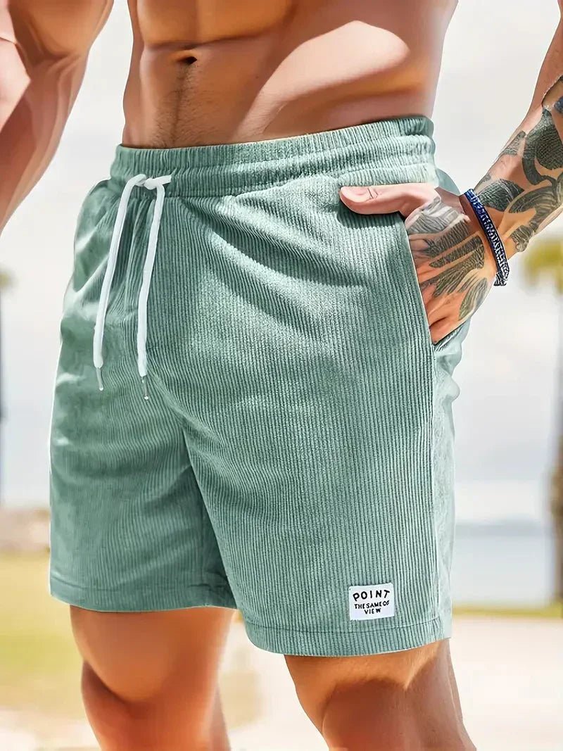 Versatile men's drawstring corduroy shorts, perfect for comfort and casual summer style.