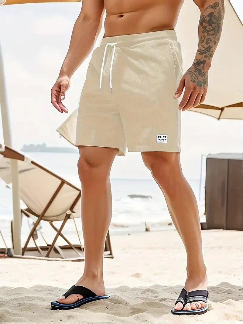 Men's fashion corduroy shorts with drawstring, perfect for a comfortable casual summer.