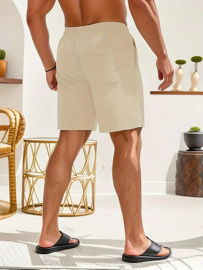 Easy-wearing men's drawstring corduroy shorts for casual summer days and relaxed comfort.
