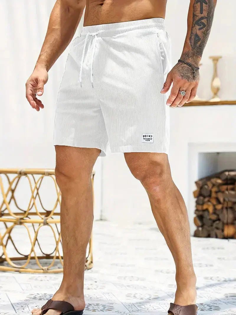 Lightweight men's casual corduroy shorts, drawstring waist for ultimate comfort.