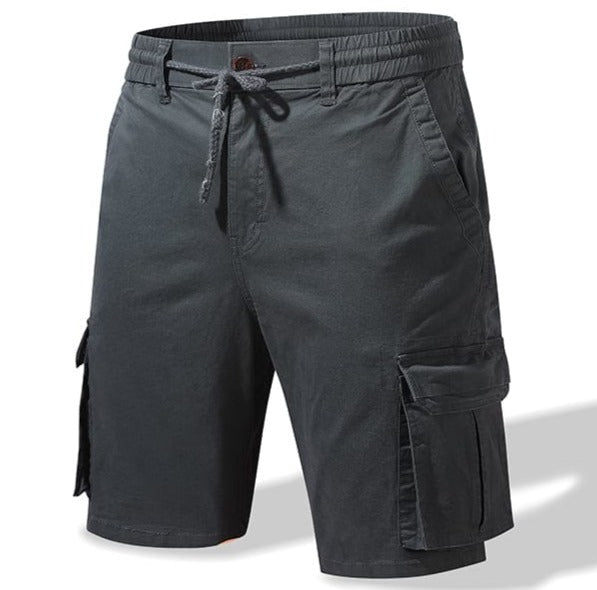 Side view of men's stretch cotton blend comfort shorts, designed for ultimate movement and relaxation.