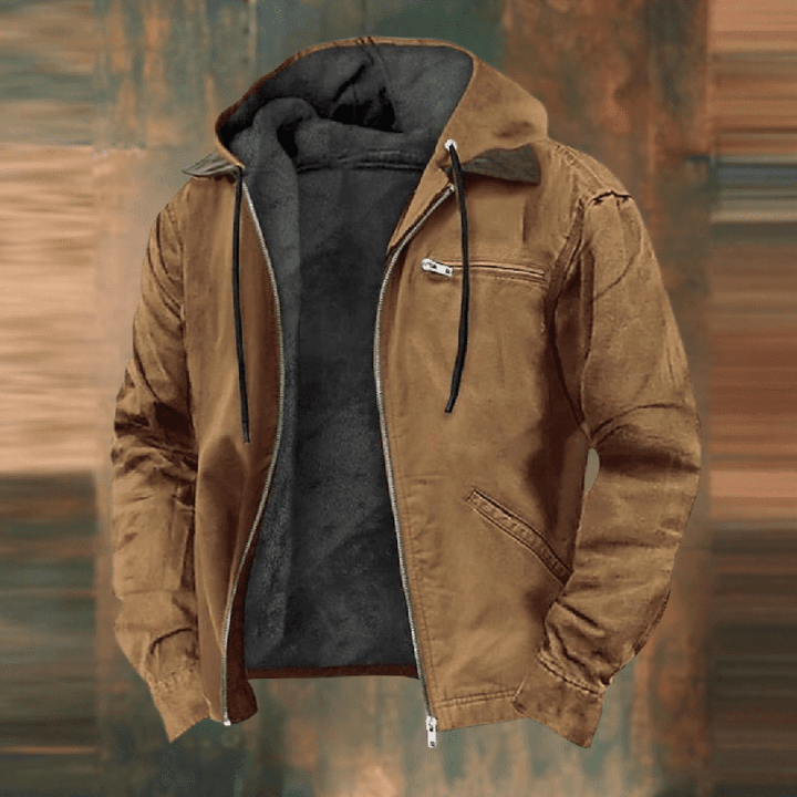 Men's casual fleece hooded jacket, full zip, in blue, perfect for cool spring and fall weather