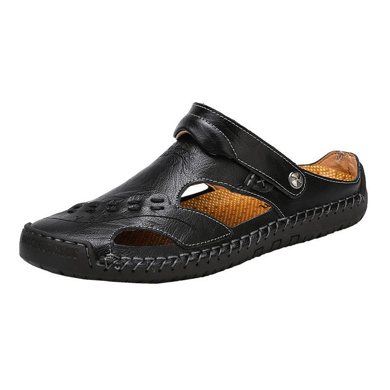 Men's genuine leather sandals, casual and open toe, designed for breathability