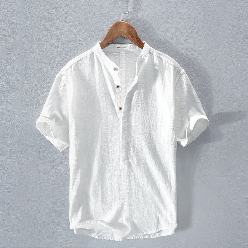 Men's casual grey cotton linen blend tee, perfect for summer comfort and style.