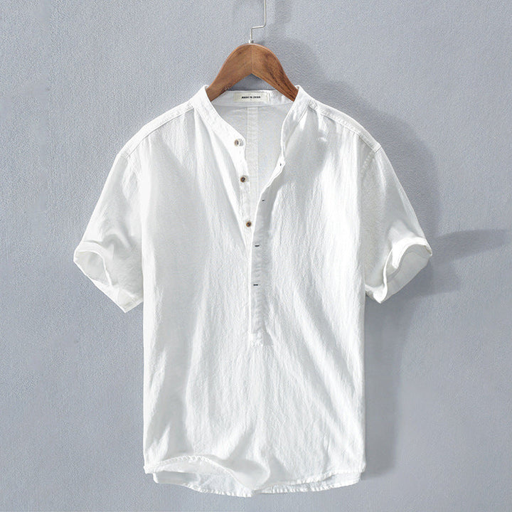 Men's casual grey cotton linen blend tee, perfect for summer comfort and style.