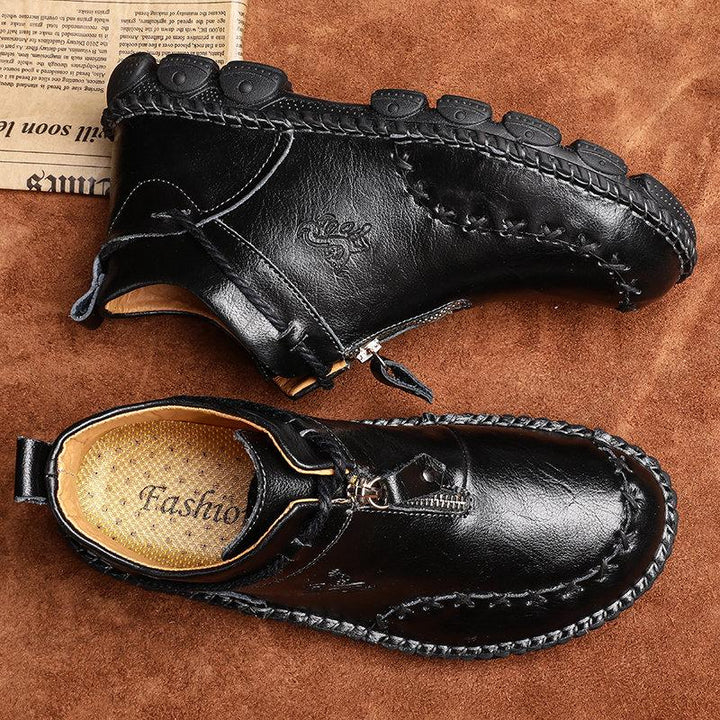 Versatile men's leather ankle boots, hand-stitched for superior comfort and durability in fall winter.